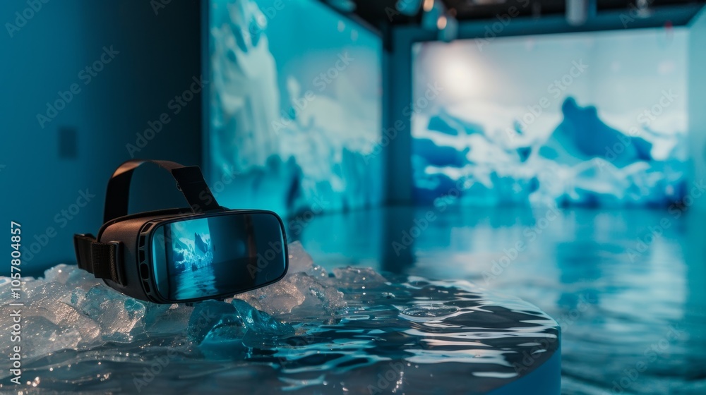 Poster next to the ice core display is a virtual reality exhibit allowing visitors to experience the effect