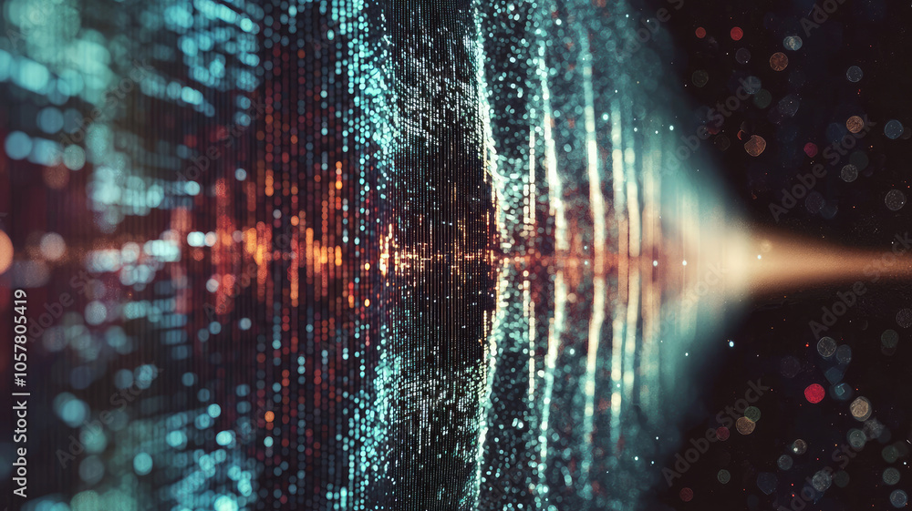 Poster cyber data waves abstract background, network surface in digital space, ai tech in dark cyberspace. 