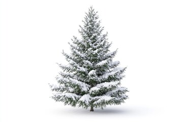 spruce covered with snow isolated on white background