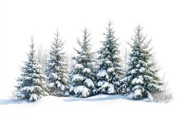 Fototapeta premium Spruce covered with snow isolated on white background winter forest