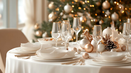 Elegant Christmas Table Setting with Gold Accents
