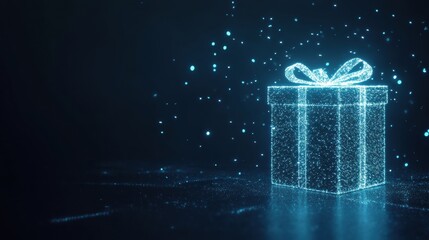 Sparkling gift box in digital hologram style