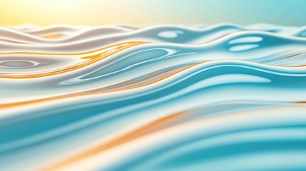 Gentle waves of blue and orange create a serene and abstract seascape, AI