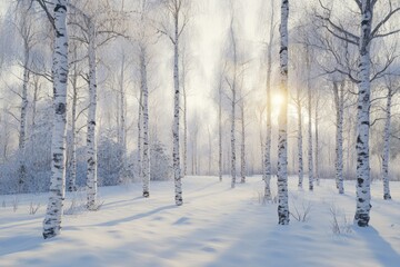 View of beautiful winter birch wood