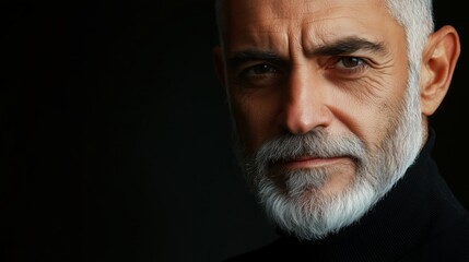 Fototapeta premium Man with a beard and gray hair is looking at the camera