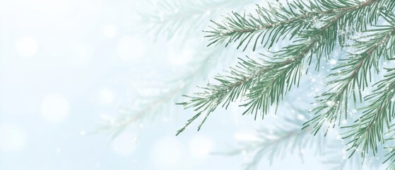 Obraz premium Snowy Pine Tree Branches on Winter Wonderland Background