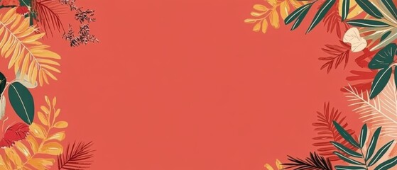 Vibrant Tropical Foliage Frame on Warm Orange Background