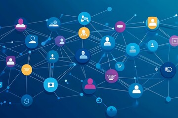 Blue Network Diagram of Connected Users Sharing Content