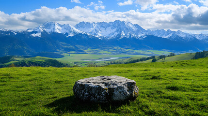 Mountain grassland and boulder stand