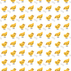 Seamless pattern with little chickens. Cute chicks. Festive endless vector background for Easter or birthday. Endless texture for wallpaper, wrapping paper, fabric