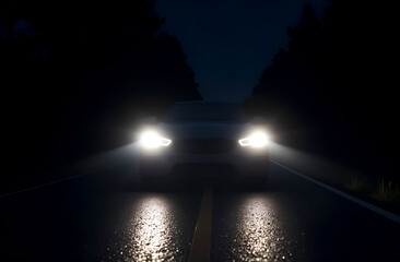 car with its headlights on in the dark