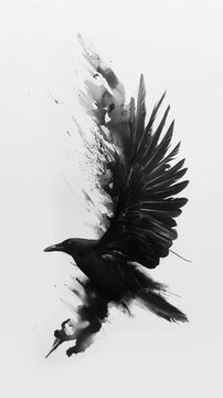 recommend clip art: Elegant minimalistic ink calligraphy of a raven in flight for art design