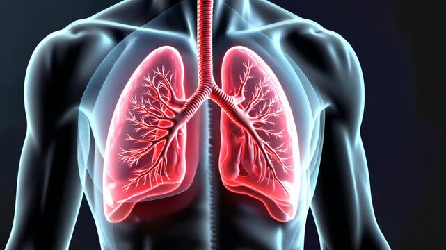 Human Lung Anatomy Animation Featuring Bronchial Tree and Oxygen Pathways in the Respiratory System