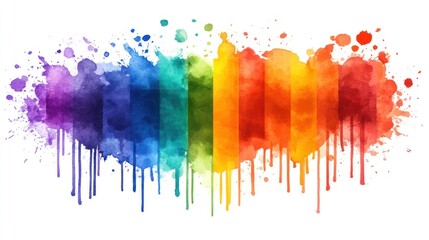 Fototapeta premium Colorful watercolor stripes with splatters and drips on white background.