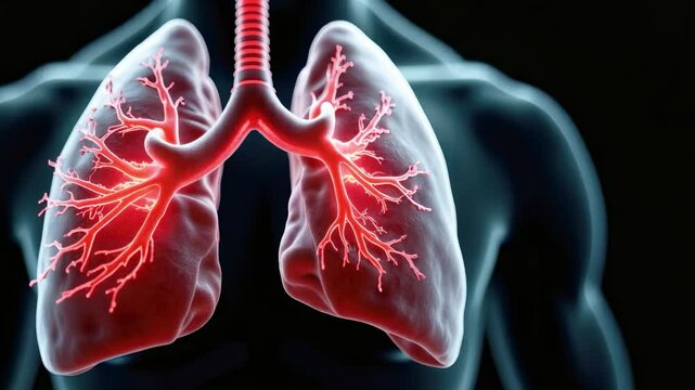 Animated Visualization of Human Respiratory System Highlighting Lungs and Bronchial Tree