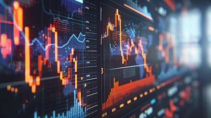 Obraz premium Dynamic financial chart with colorful graphs illustrating market trends and data analysis