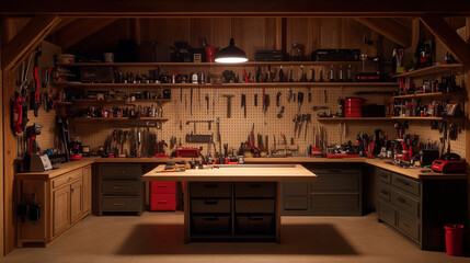 Obraz premium Well Organized Workshop with Pegboard and Tool Storage