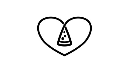 pizza in heart, black isolated silhouette