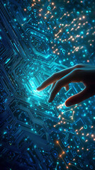 Futuristic Hand Interacting with Digital Technology