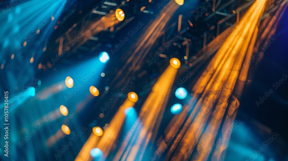 Poster spotlights illuminate the stage highlighting the performers and creating a dynamic atmosphere.