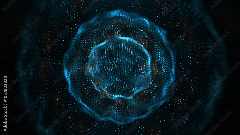 Poster abstract glowing sphere, energy ball shines brightly with rays of light, magic waves from particles 