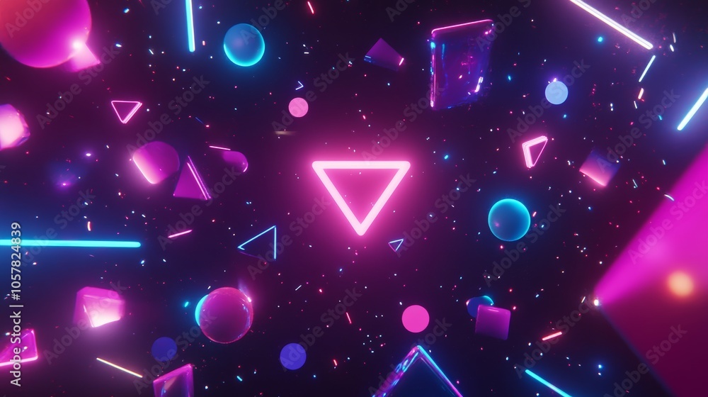 Poster glowing geometric shapes suspended in a digital universe create an intriguing mix of fantasy and tec