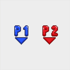 Player 1 and player 2, pixel art letters
