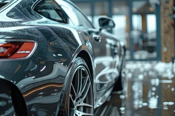 Obraz premium Car detailing series Polishing gray car