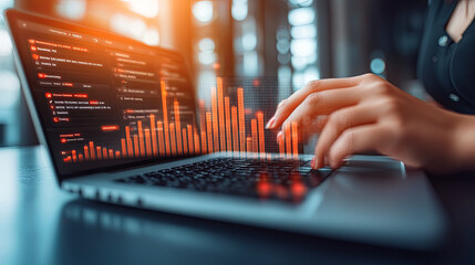 A Professional Working With Data Analytics on a Laptop in a Modern Office During Afternoon Hours