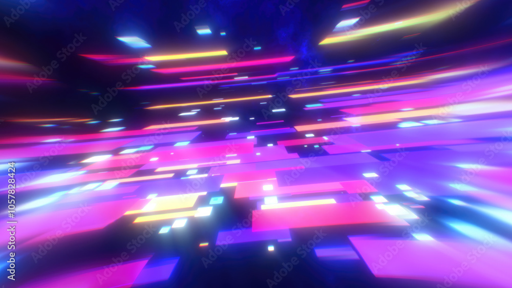 Aufkleber a vibrant, abstract featuring colorful glowing squares in motion, creating a dynamic and futuristic 