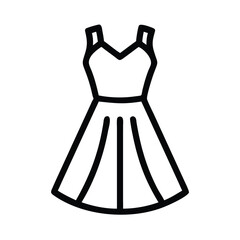 Simple Dress Outline Icon in Black - Black outline icon of a simple dress, featuring a sleeveless design and flared skirt. Ideal for fashion, retail, or clothing graphics.
