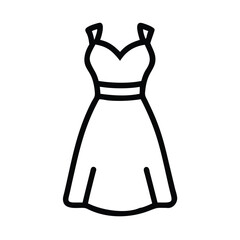 Simple Dress Outline Icon in Black - Black outline icon of a simple dress, featuring a sleeveless design and flared skirt. Ideal for fashion, retail, or clothing graphics.
