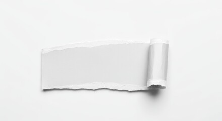 Blank torn paper rolled on white background for design.