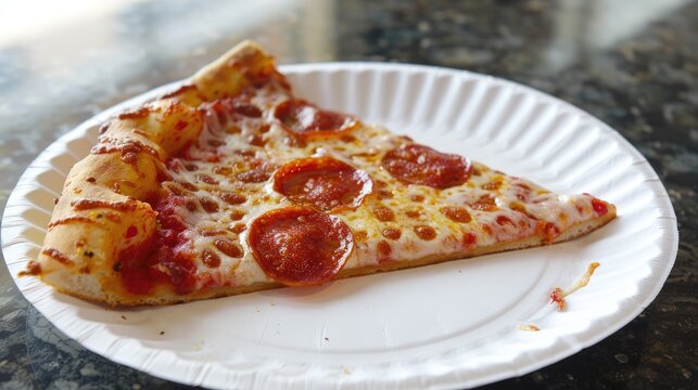 Plain pizza slice on paper plate