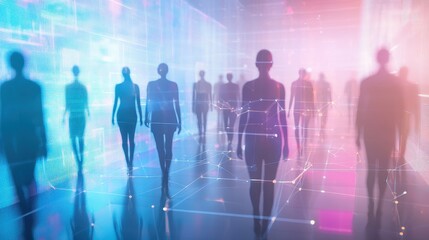 Fototapeta premium Futuristic Human Network: Silhouettes in Digital Realm