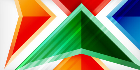 Arrows with 3d effect abstract background. Triangles on light grey backdrop