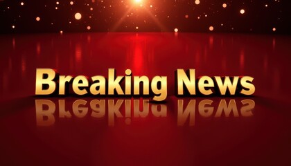 Golden Breaking News Text on Dark Red Background

