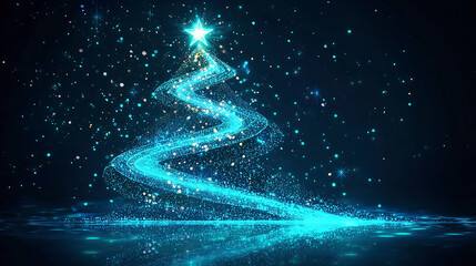Sparkling Blue Christmas Tree on a Dark Background