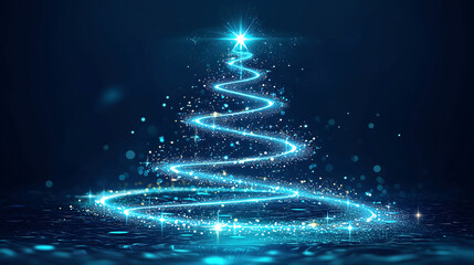 Sparkling Blue Christmas Tree on a Dark Background
