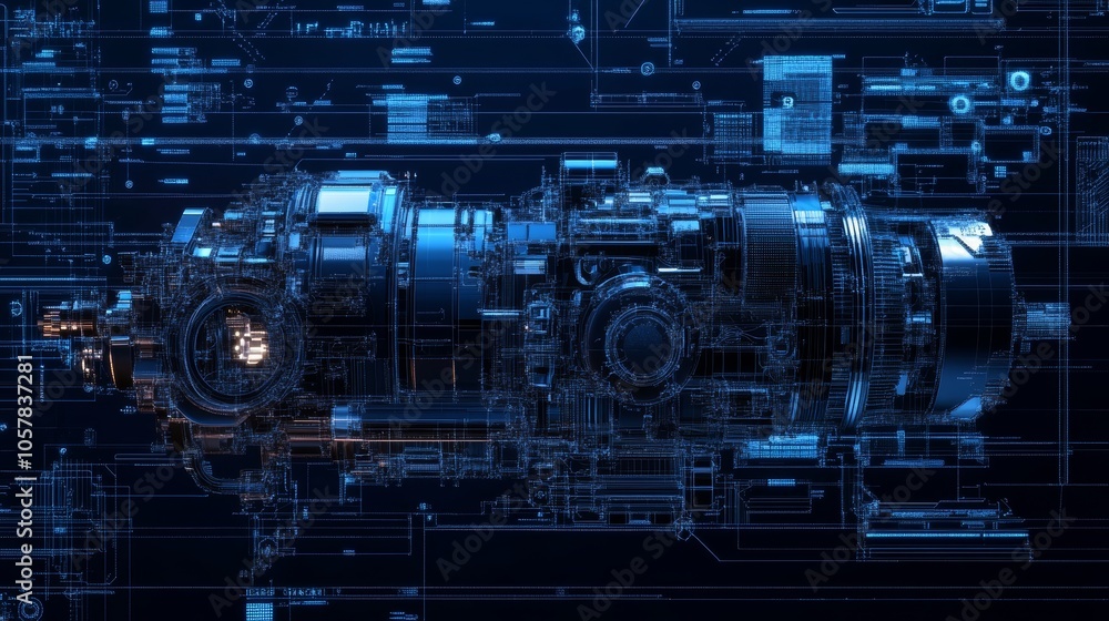 Aufkleber an intricate blueprint showcasing a detailed mechanical device, highlighting the complexity and soph