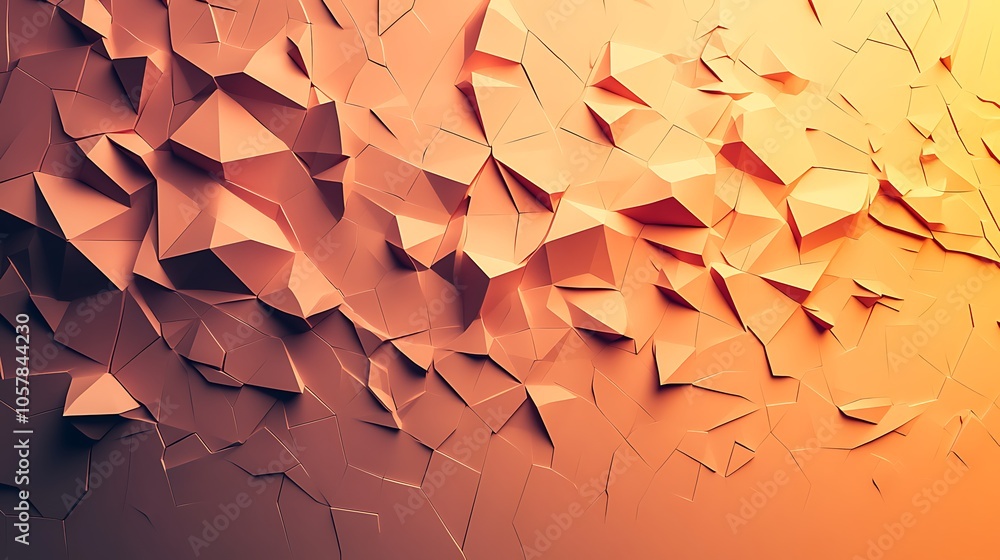 Aufkleber a 3d abstract background featuring angular, shard-like forms in a gradient of warm colors