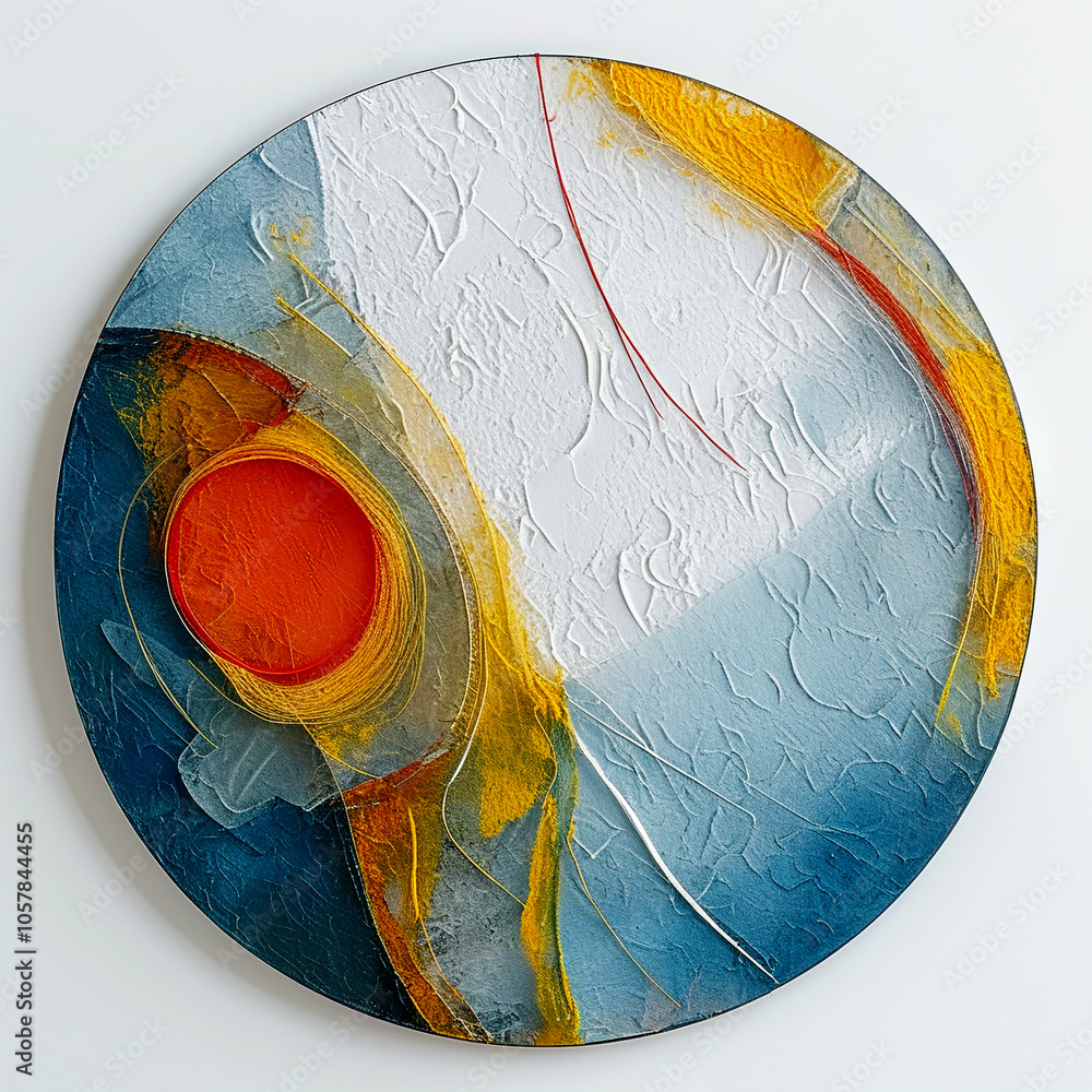 Poster vibrant abstract artwork featuring dynamic textures and bold colors on a circular canvas
