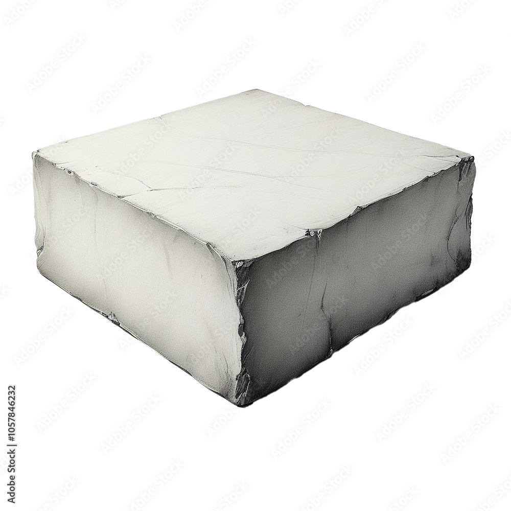 Poster intricate drawing of a block of ice showcasing artistic shading techniques indoors