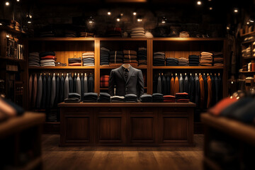 A luxurious men business suit store background.