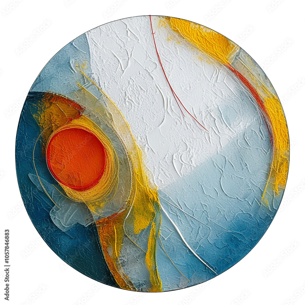 Poster vibrant abstract artwork featuring dynamic textures and bold colors on a circular canvas