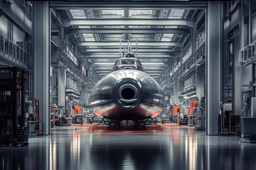 A factory for manufacturing modern submersibles and submarines concept background.