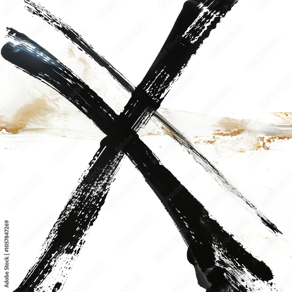 Poster bold black brush strokes intersect creatively on a textured canvas background