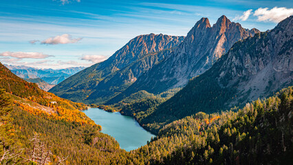 Aigüestortes i Estany de Sant Maurici National Park. View of the Lake Sant Maurici