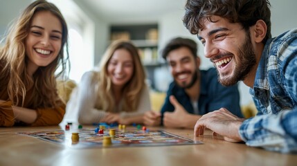 Fototapeta premium Friends Laughing Together While Playing Board Game