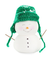 Cute decorative snowman in hat isolated on white